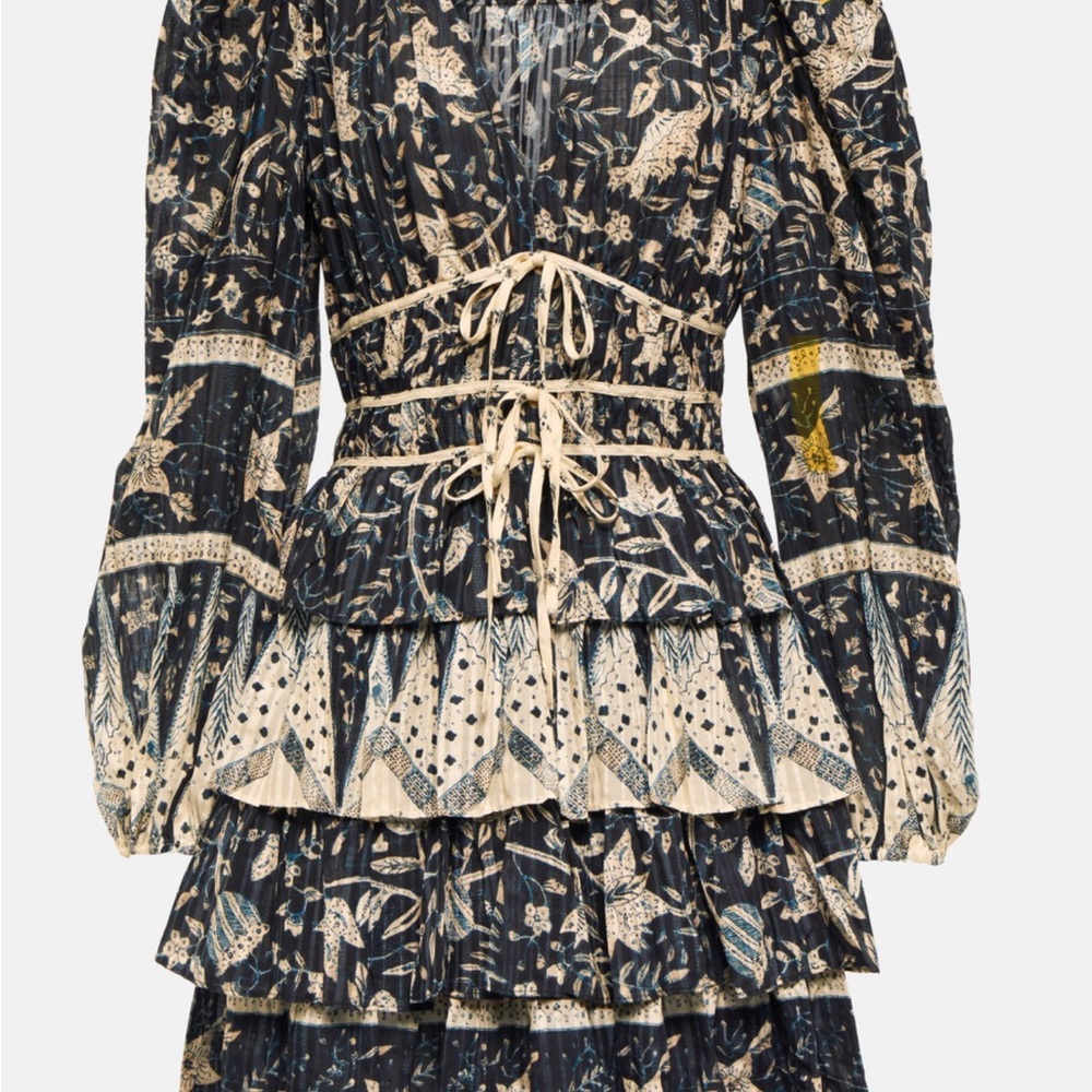 Ulla Johnson Black and Cream Floral Long Sleeve Dress